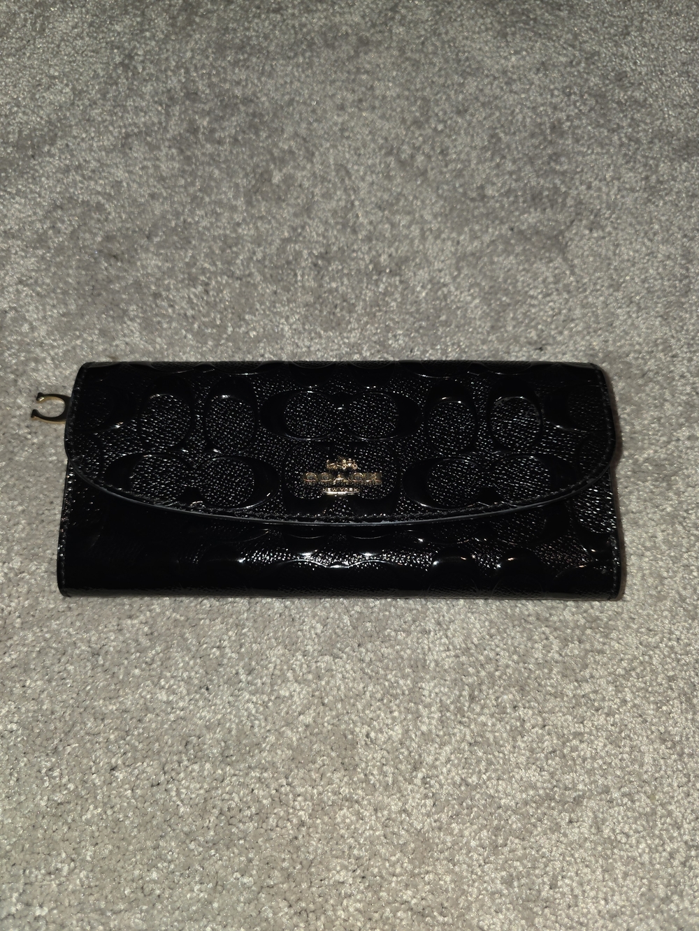 Coach Black Signature Patent Leather Wallet Clutch